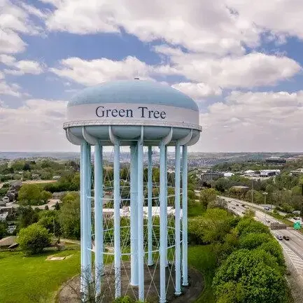 Aerial view of Green Tree PA showing residential neighborhoods with tree coverage and homes