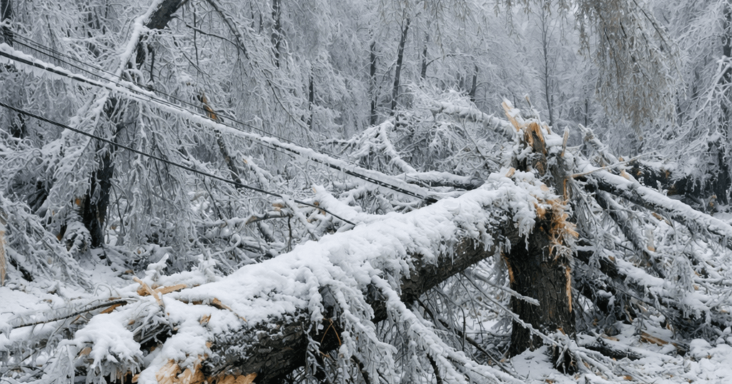 Heavy snow and ice damage to trees in Western Pennsylvania