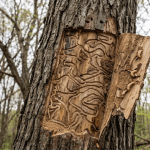 Emerald Ash Borer damage is visible beneath the bark of a mature ash tree in Allegheny County.